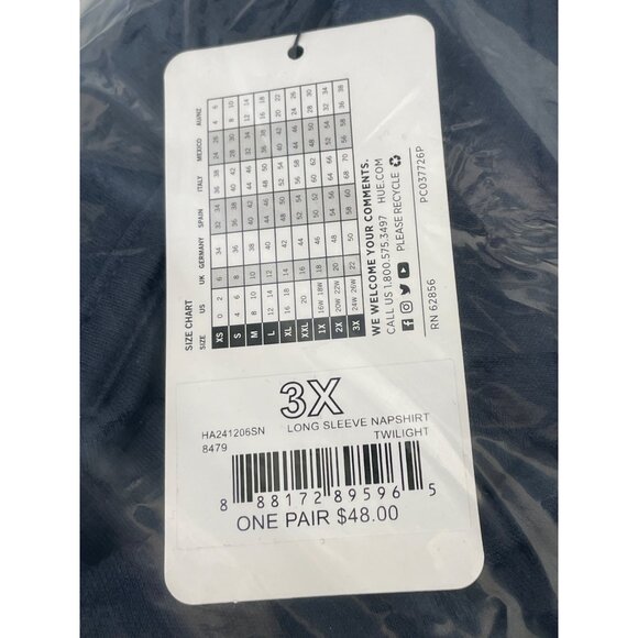 HUE Long Sleeve Nap Shirt Plus Size 3X Collared Twighlight Blue Solid Career NEW - Picture 3 of 5